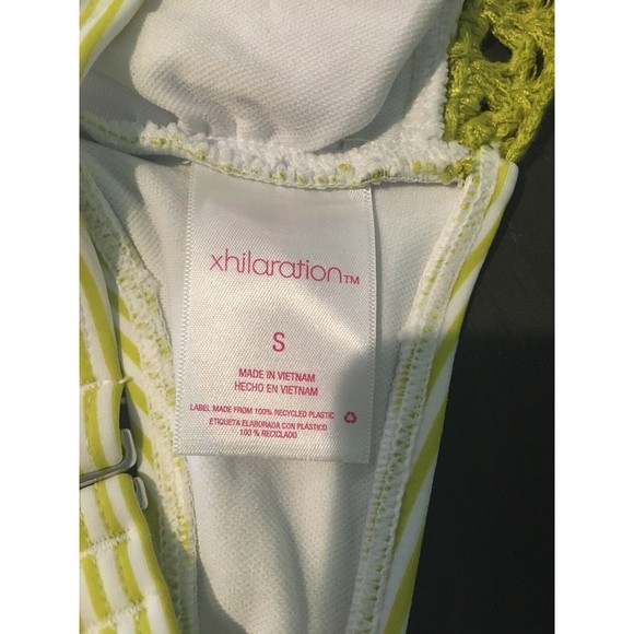 Juniors' Xhilaration Crochet Trim Bralette Bikini Top Green Stripe Small 720 - Picture 7 of 8